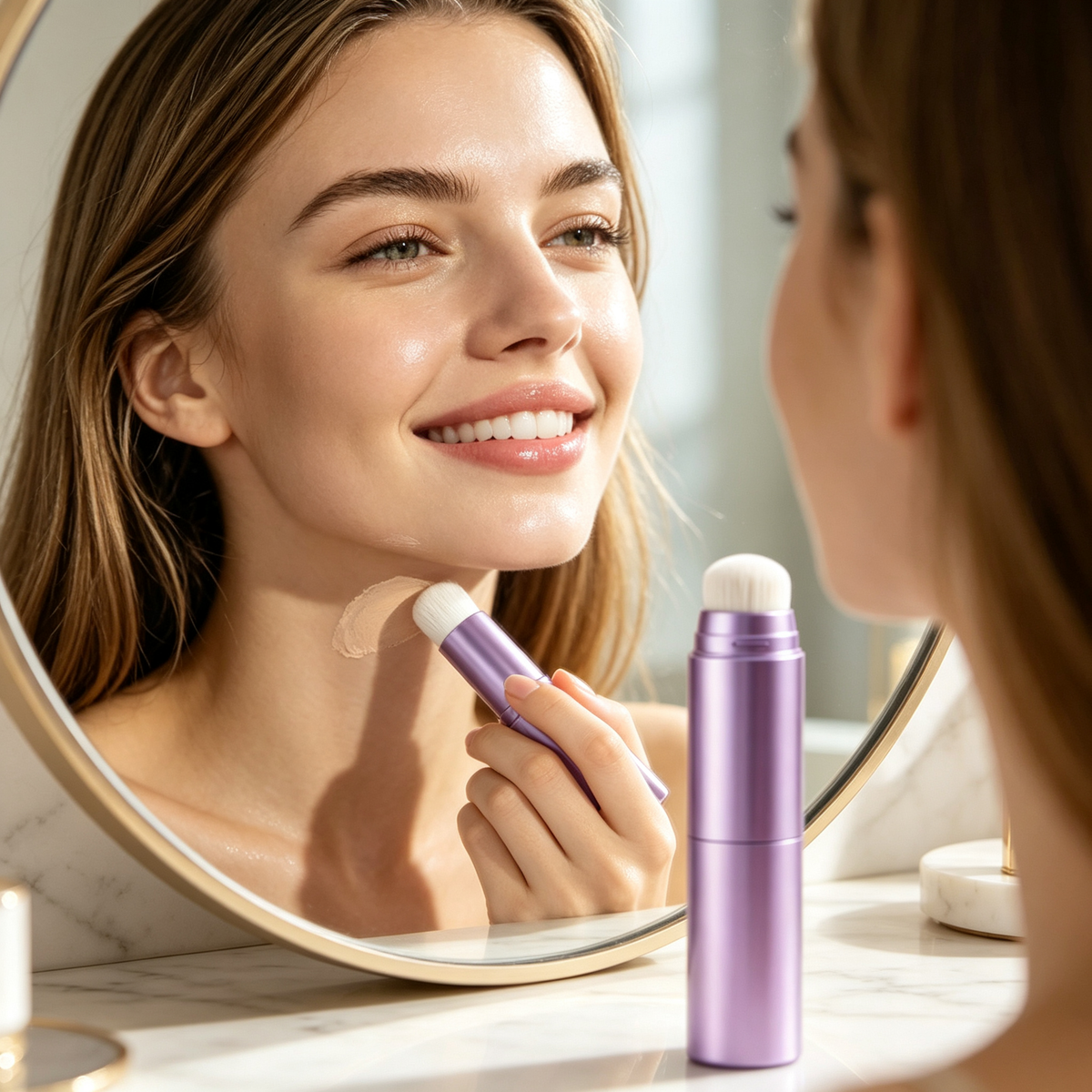 2-in-1 Color Changing Foundation Stick – Lightweight Natural Finish with Built-in Brush